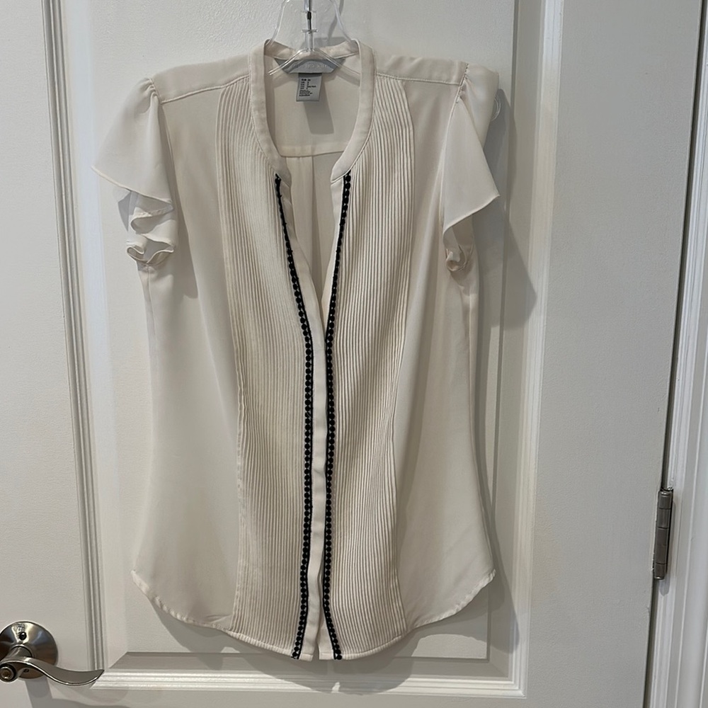 H&M Cream Ruffled Blouse with Mandarin Collar